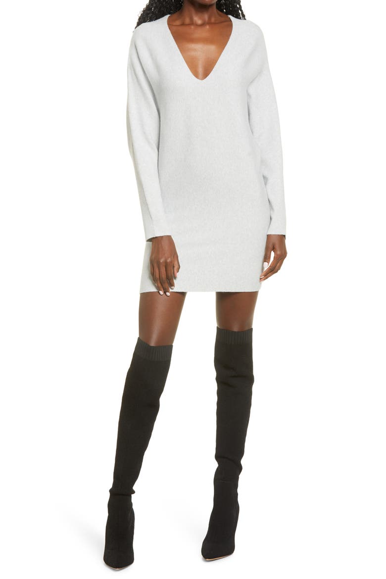 Long Sleeve Dolman Sweater Minidress, Main, color, GREY LIGHT HEATHER