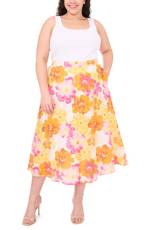 Cece Floral Print Midi Skirt In Multi
