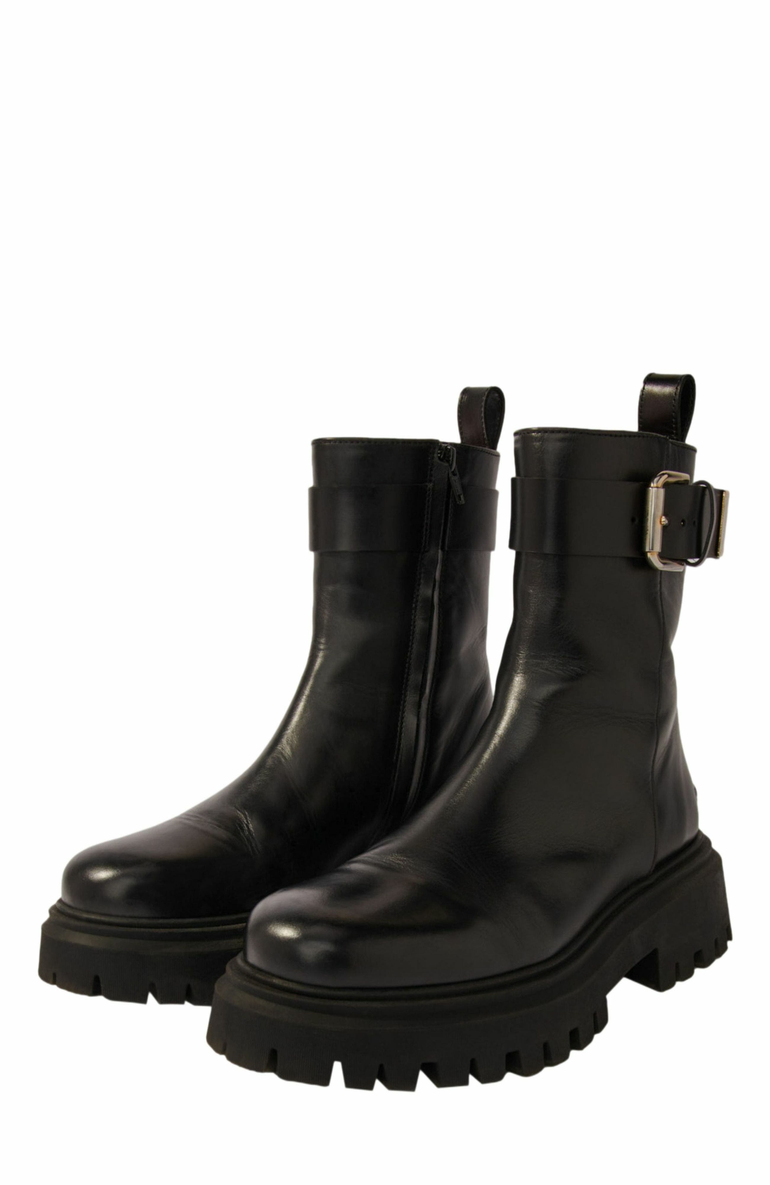 maje Leather ankle boots with buckles, Alternate, color, 