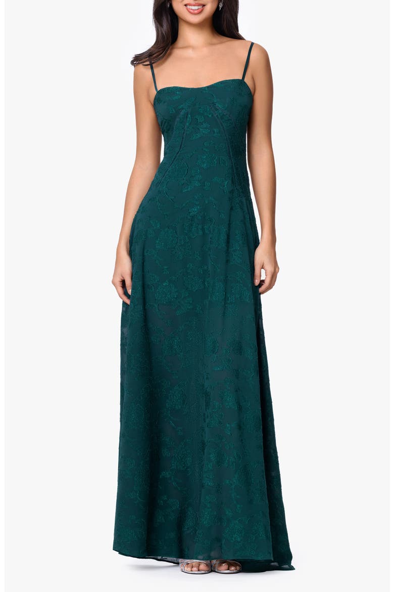 Floral Jacquard Chiffon Gown, Main, color, PINE
