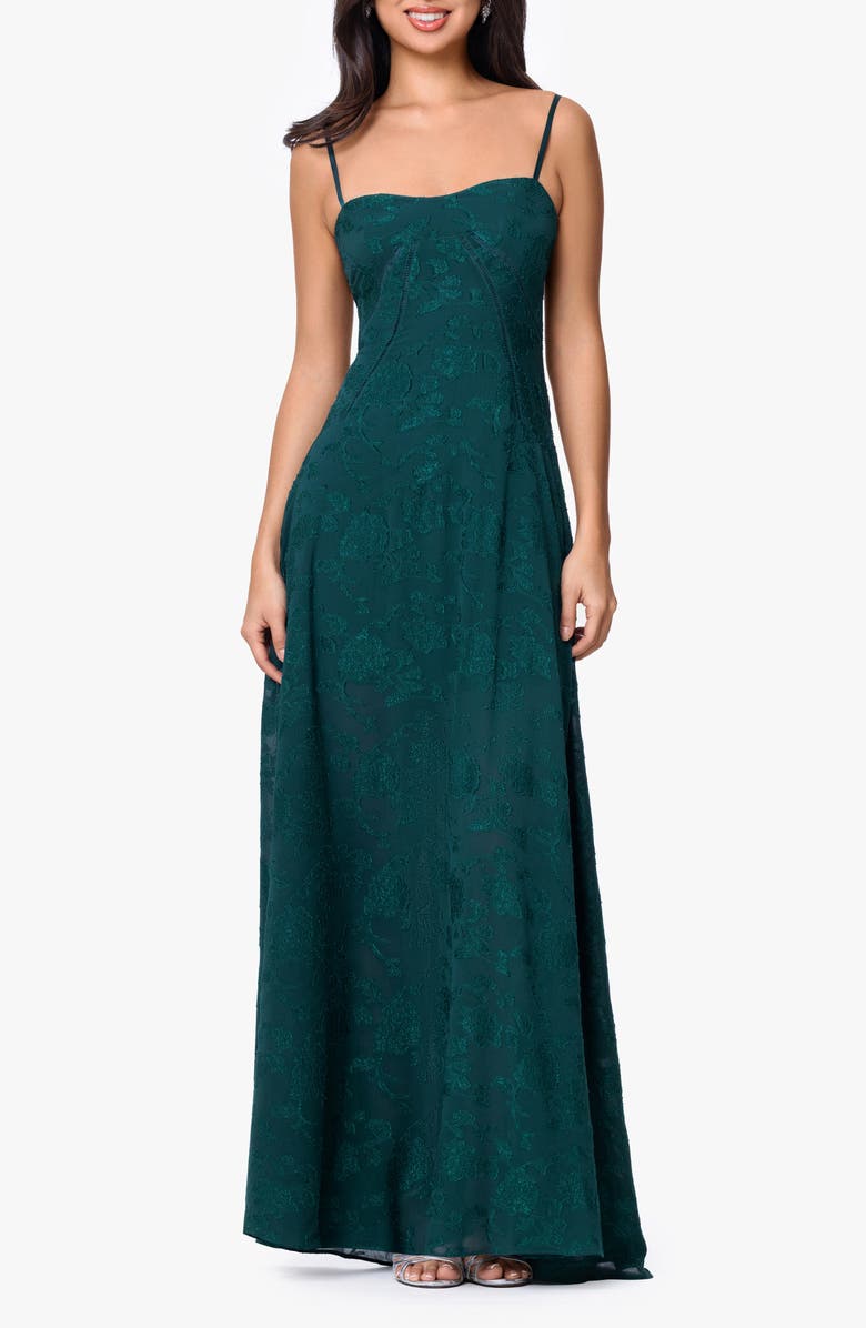 Betsy & Adam Floral Jacquard Chiffon Gown, Main, color, 