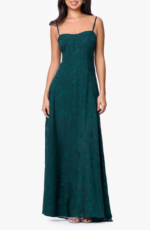 Floral Jacquard Chiffon Gown