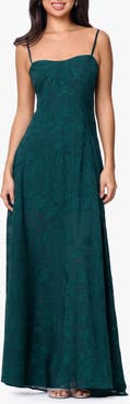 Betsy & Adam Floral Jacquard Chiffon Gown