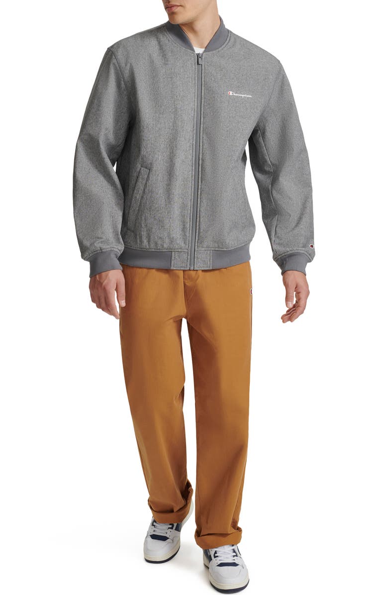 Champion Softshell Varsity Bomber Jacket, Alternate, color, Heather Grey