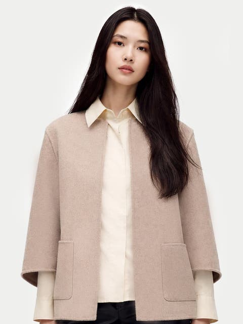Patch Pocket Cashmere Poncho Jacket