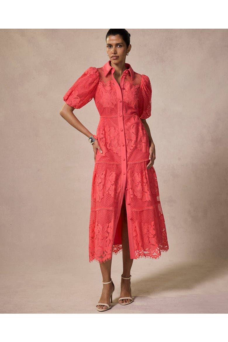 Lace Midi Shirt Dress, Alternate, color, Hot Pink