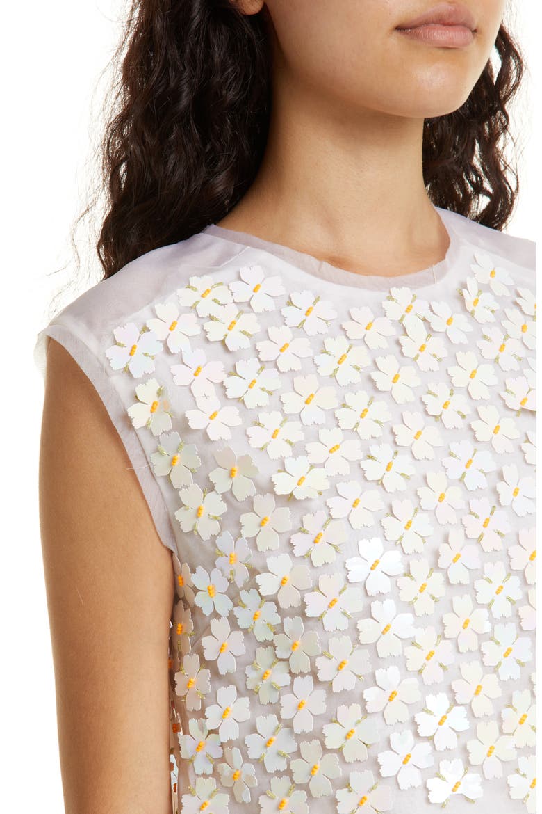 Gazelle Flower Sequin Organza Crop Top, Alternate, color, IVORY / NEON ORANGE