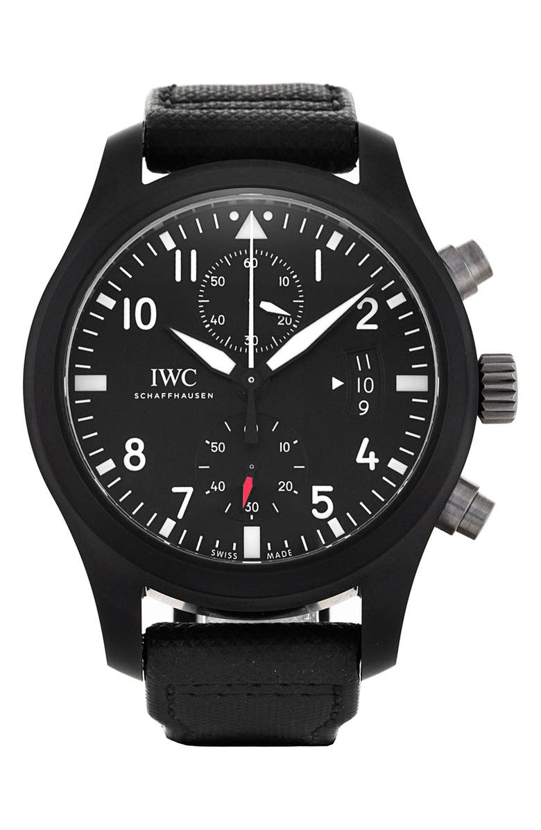 Watchfinder & Co. IWC Preowned 2015 Pilot's IW388007 Webbing Strap Double Chronograph Watch, 46mm, Main, color, Black