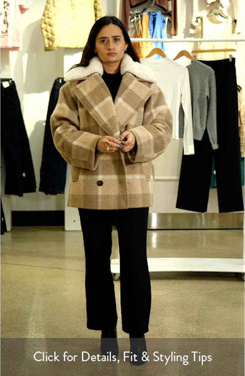 Plaid Short Peacoat with Removable Faux Shearling Collar, sales video thumbnail