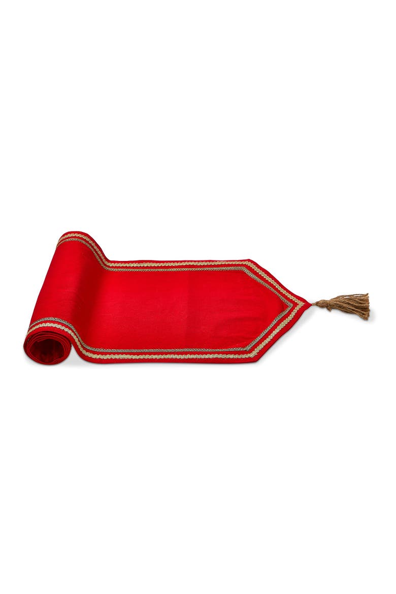 Spring Red Cotton Tassel Table Runner for Dining Decor, Main, color, Red