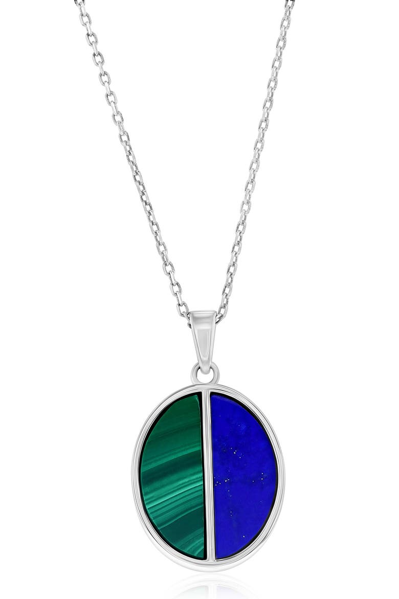 Sterling Silver Malachite & Lapis Lazuli Oval Pendant Necklace, Main, color, MALACHITE/ LAPIS