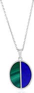 SIMONA Sterling Silver Malachite & Lapis Lazuli Oval Pendant Necklace