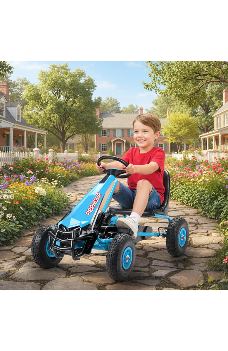 Qaba Pedal Go Kart for Kids Go Cart with Adjustable Seat EVA Wheels for Boys Girls Aged Years Old, Alternate, color, Blue