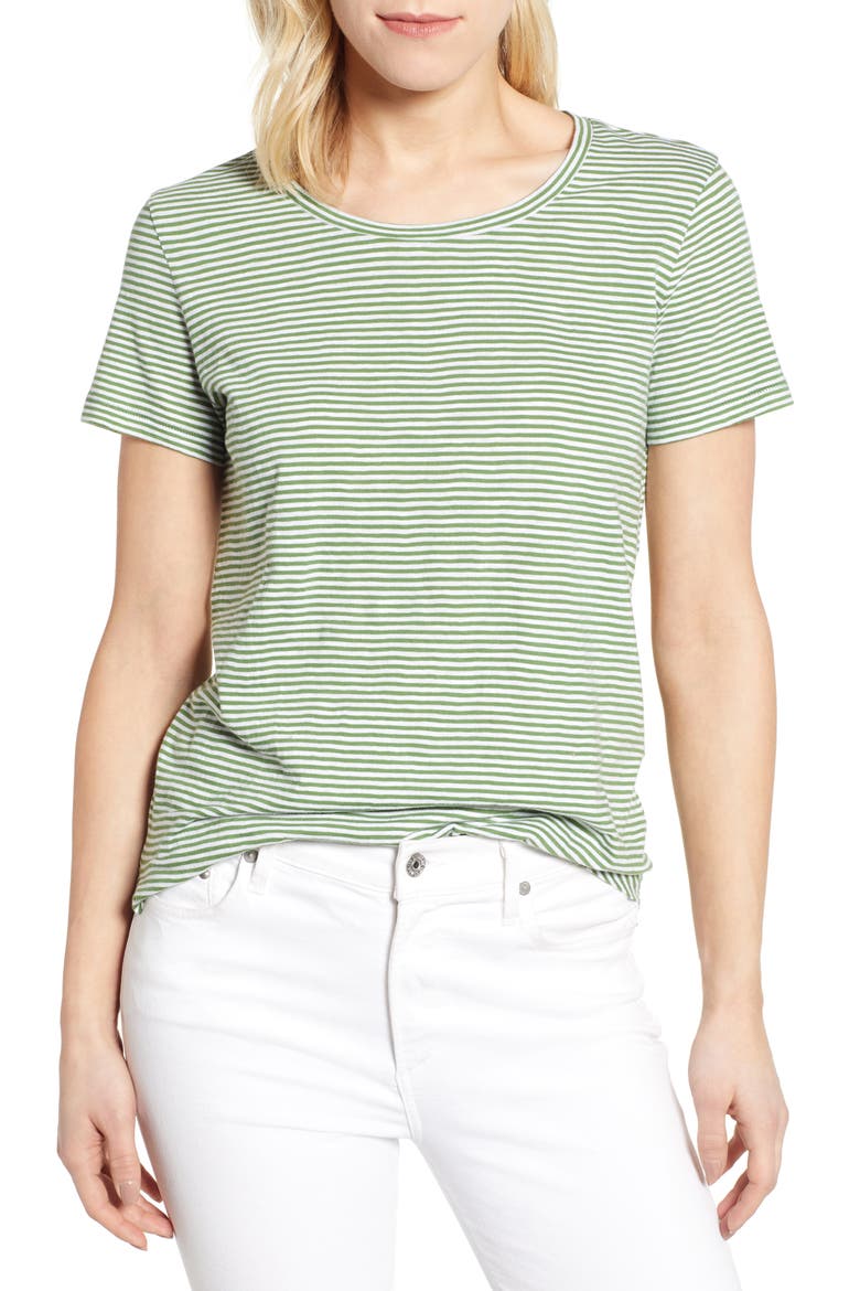 Slub Crewneck Tee, Main, color, GREEN- WHITE STRIPE