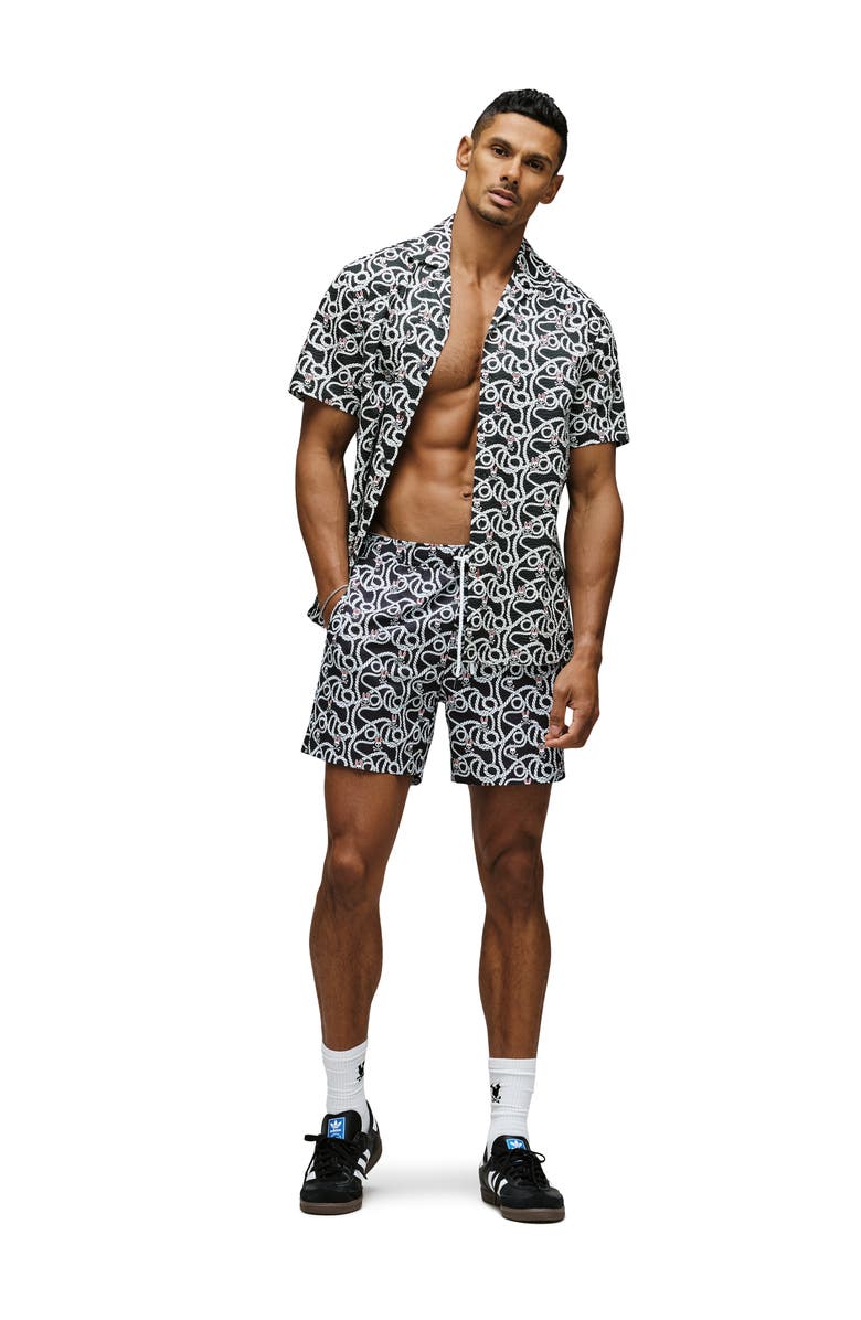 Psycho Bunny Cyrus Seersucker Button Front Shirt, Alternate, color, Black