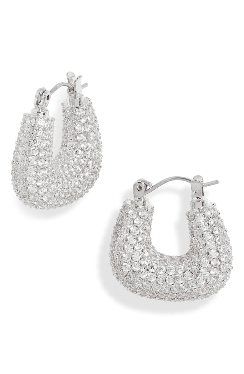 Nordstrom Wide Pavé Cubic Zirconia Hoop Earrings, Main, color, Clear- Silver