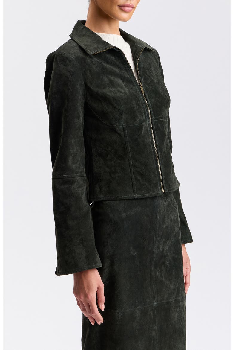 Front Zip Suede Jacket, Alternate, color, BOTTLE GREEN