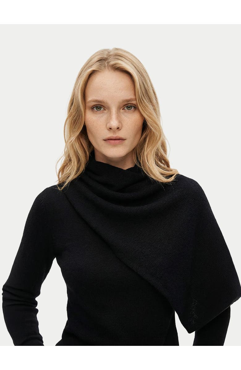 Gobi Cashmere Cashmere Sweater with Draped Scarf, Alternate, color, Black