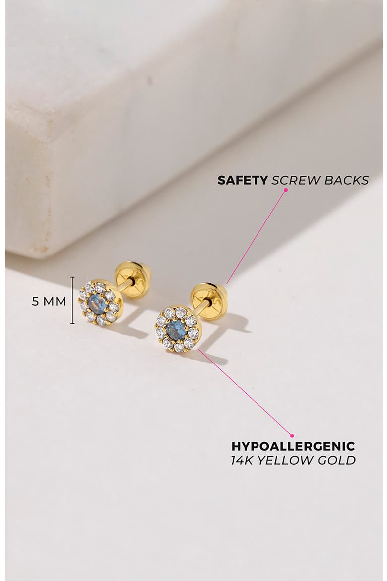 14k Round Cubic Zirconia Burst Earrings, Alternate, color, Blue