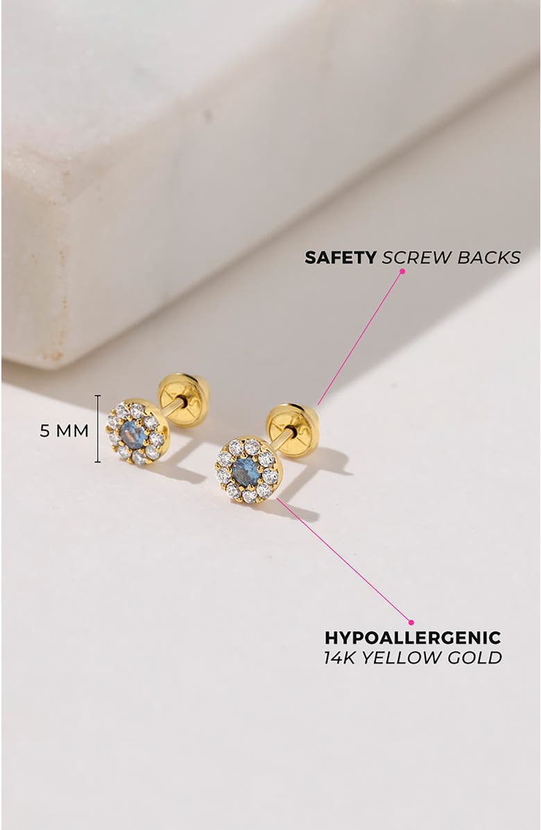 In Season Jewelry 14k Round Cubic Zirconia Burst Earrings, Alternate, color, Blue