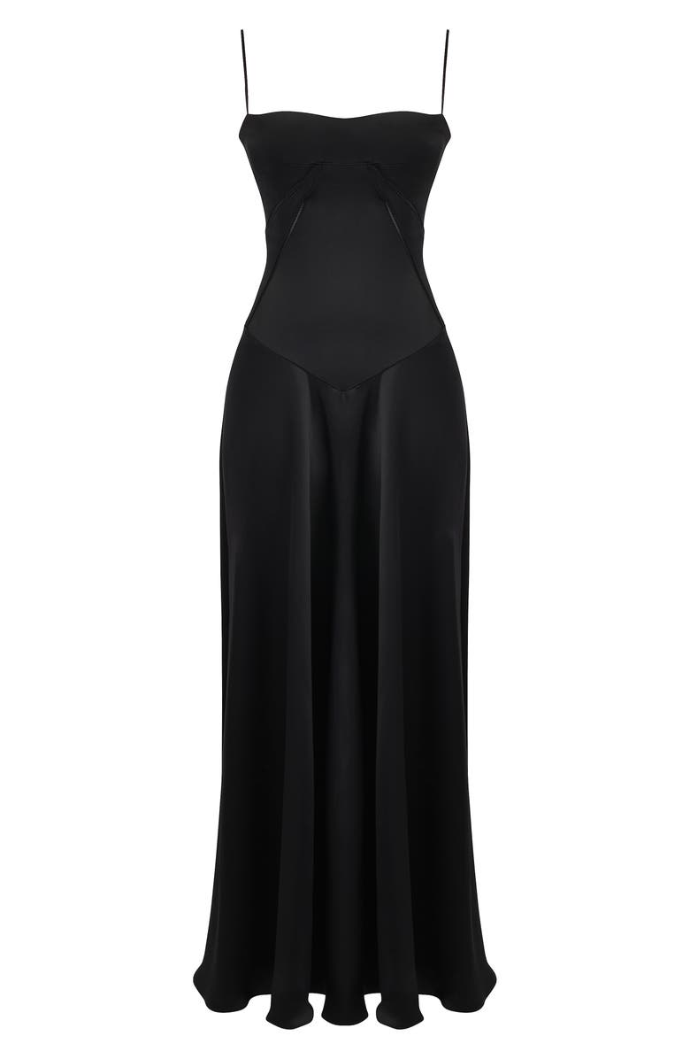 HOUSE OF CB Anabella Lace-Up Satin Gown, Alternate, color, Black