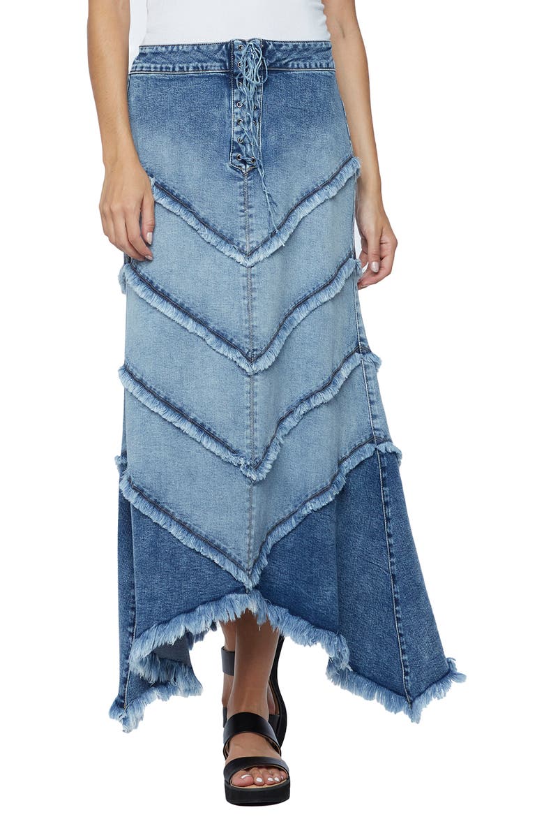 Chevron Denim Maxi Skirt, Main, color, TWILIGHT BLUE