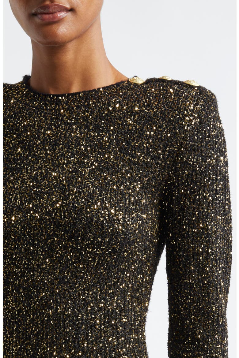 Cherry Sequin Long Sleeve Body-Con Minidress, Alternate, color, BLACK/ GOLD SEQUIN