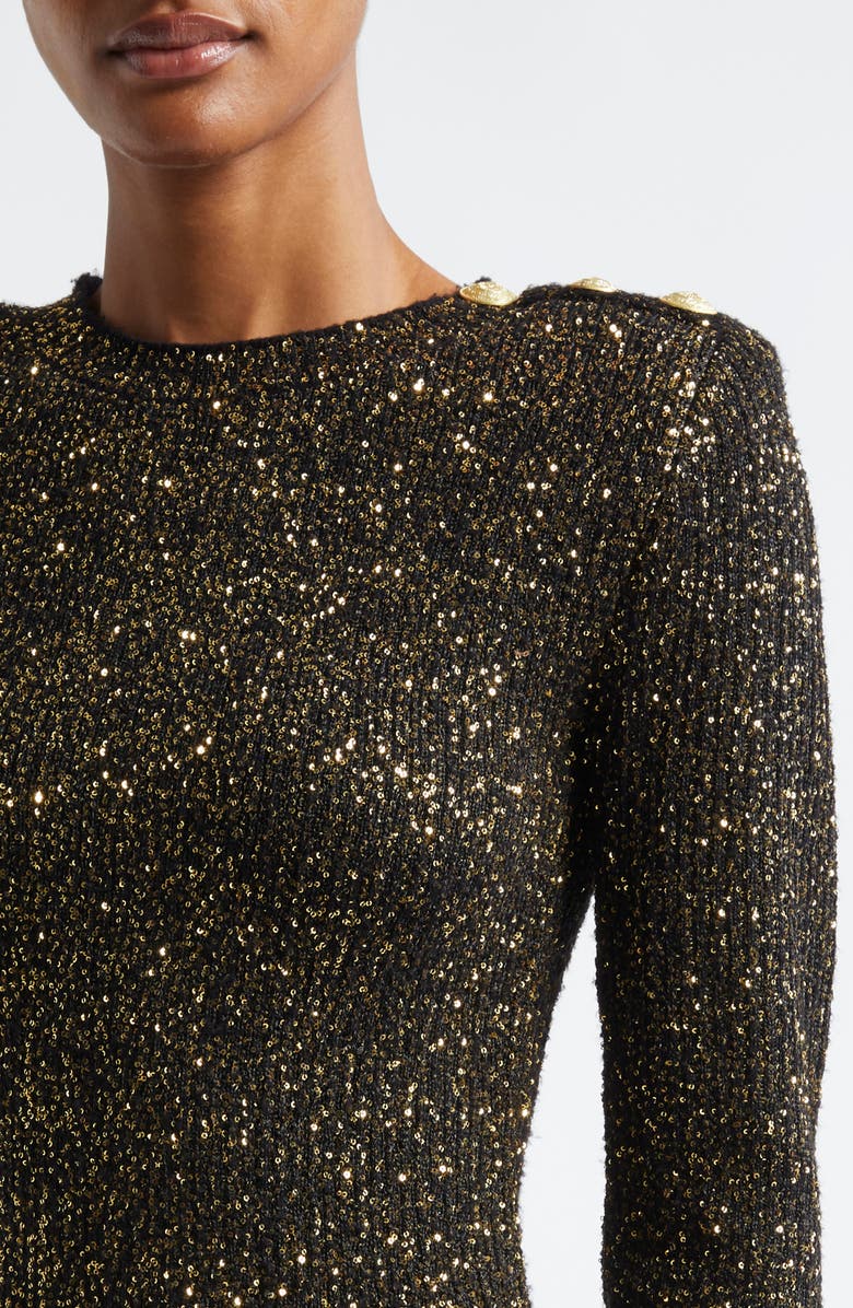 L'AGENCE Cherry Sequin Long Sleeve Body-Con Minidress, Alternate, color, Black/ Gold Sequin