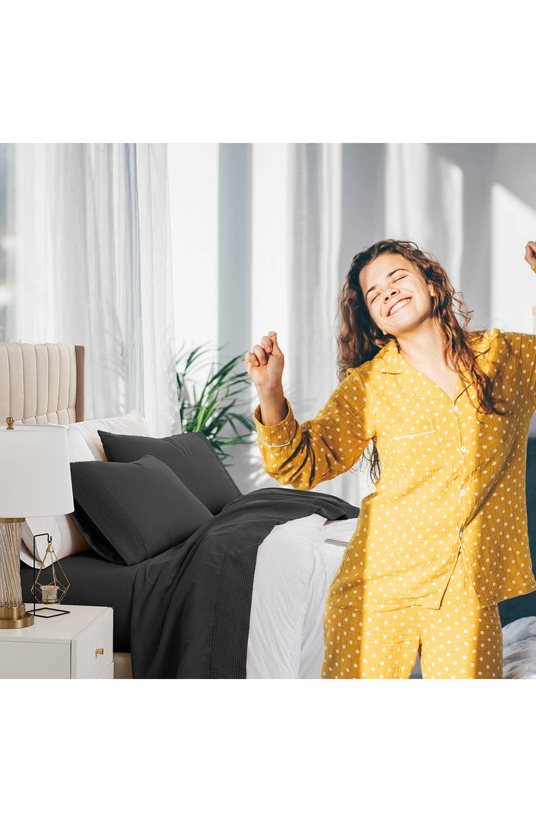 SOUTHSHORE FINE LINENS Premium Collection Pleated Extra Deep Pocket Sheet Set, Alternate, color, Black