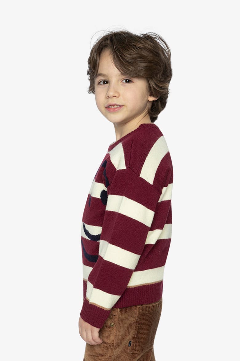Knit Smiley Graphic Ribbed Cuffs Sweater, Alternate, color, Red and White Stripes