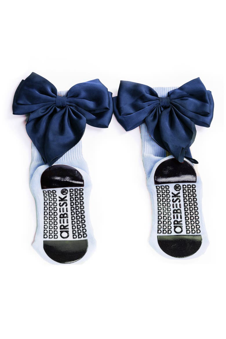Anna Bow No-Slip Grip Crew Socks, Alternate, color, LIGHT BLUE/NAVY