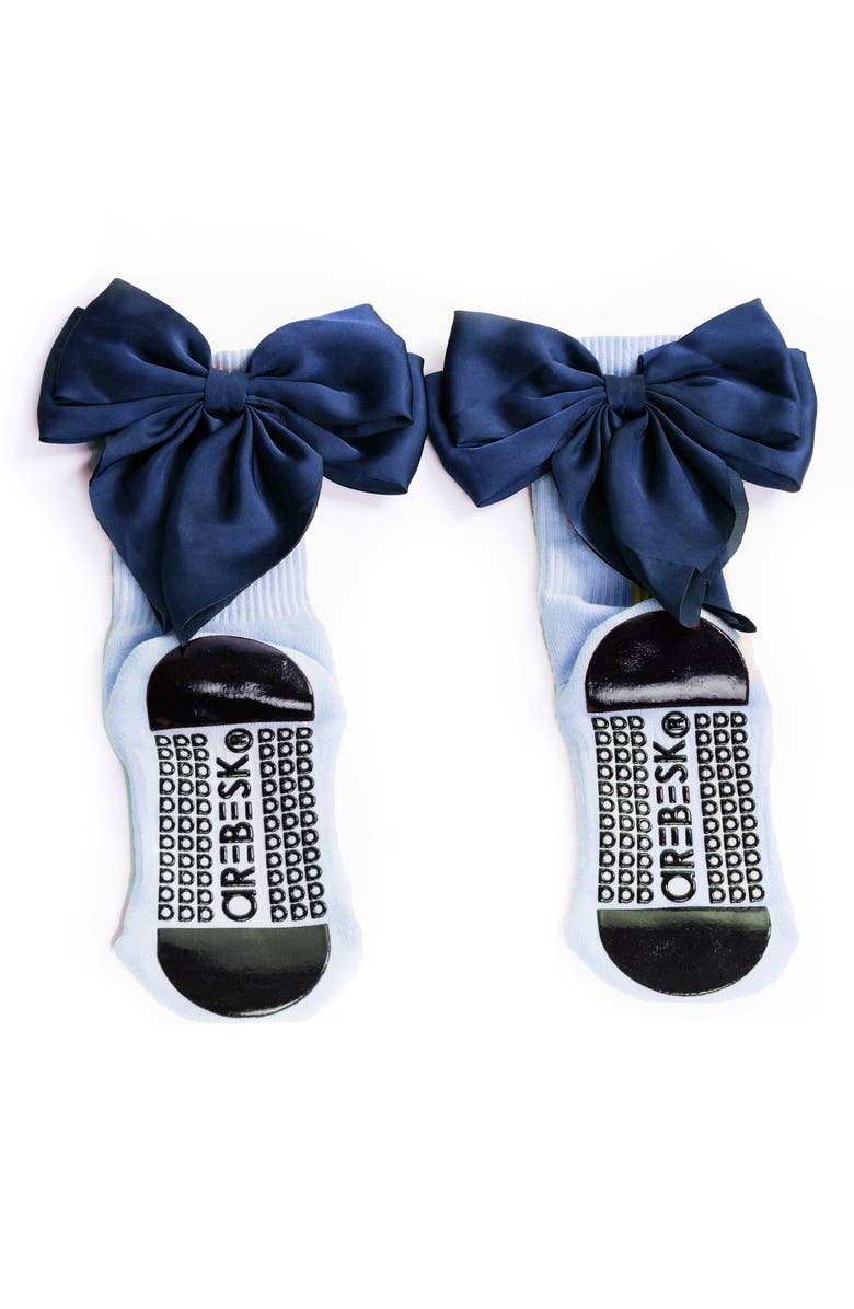 Arebesk Anna Bow No-Slip Grip Crew Socks, Alternate, color, Light Blue/Navy