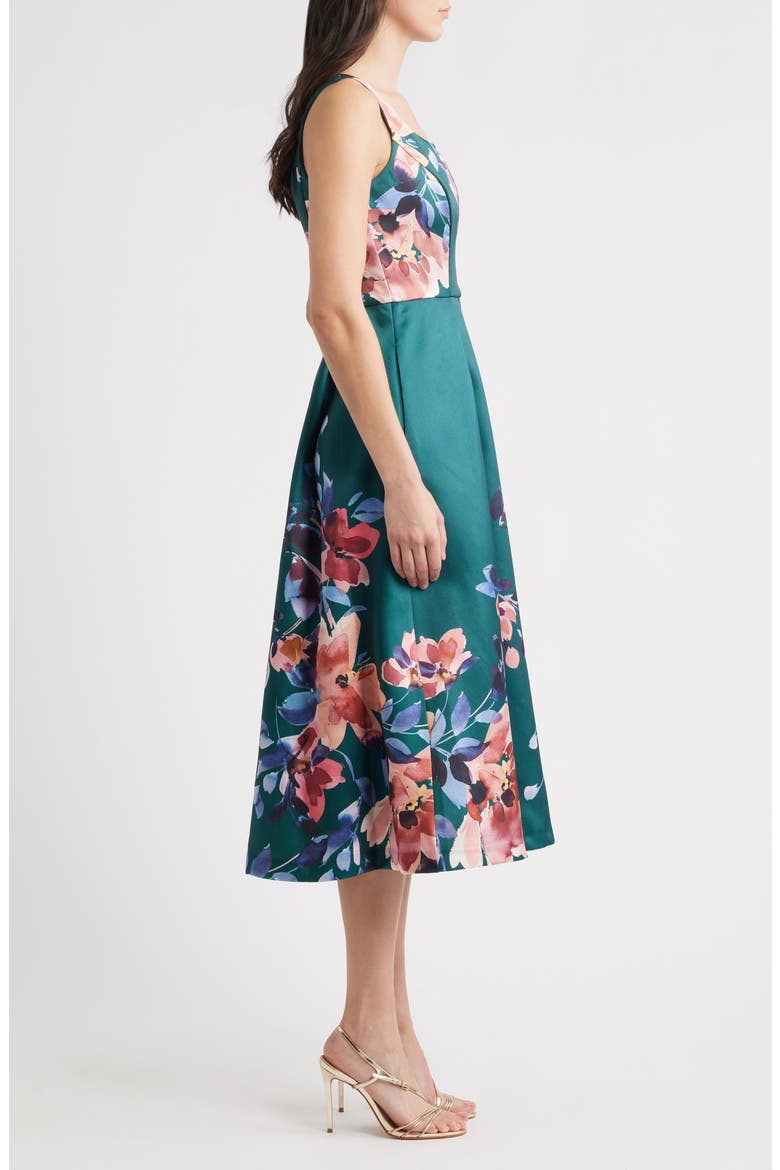 Pleated Fit & Flare Sleeveless Cocktail Midi Dress, Alternate, color, GREEN MULTI