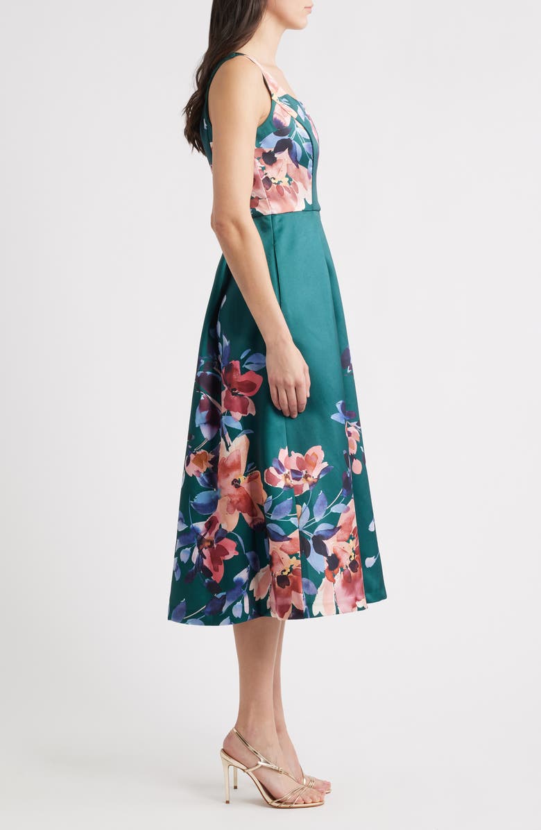 Julia Jordan Pleated Fit & Flare Sleeveless Cocktail Midi Dress, Alternate, color, Green Multi