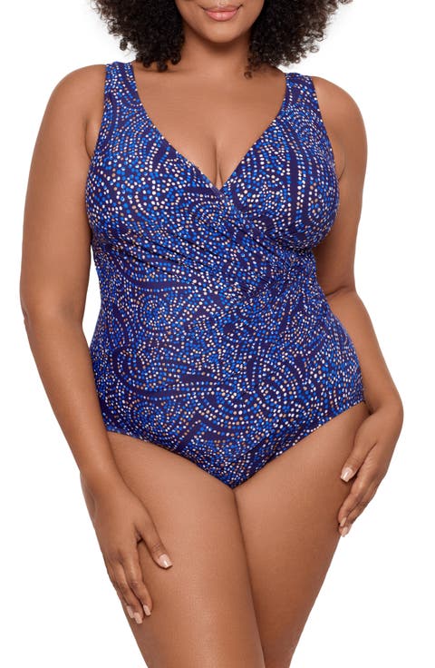 Spotlight Oceanus Abstract Print One-Piece Swimsuit (Plus)