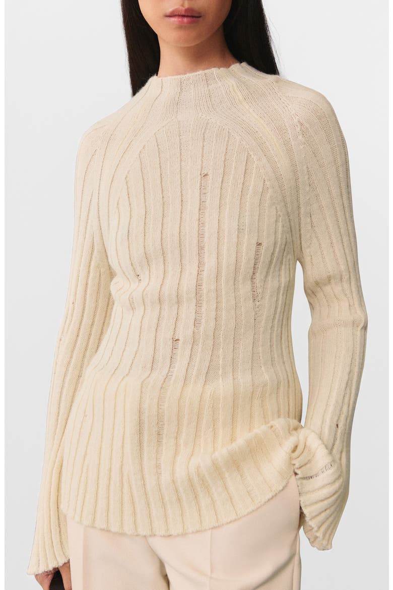 Mock Neck Bell Sleeve Rib Sweater, Main, color, ECRU