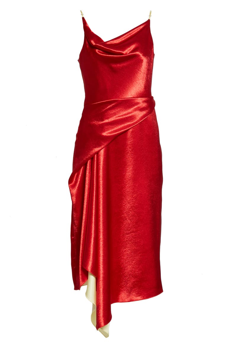 Farrah Drape Satin Midi Dress, Alternate, color, RED LIPSTICK