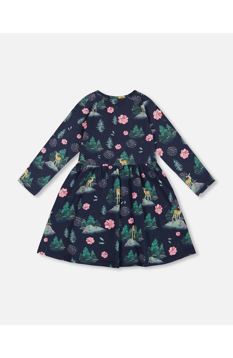 Deux par Deux Girl's Jersey Long Sleeve Dress Navy Printed Bambi, Alternate, color, 