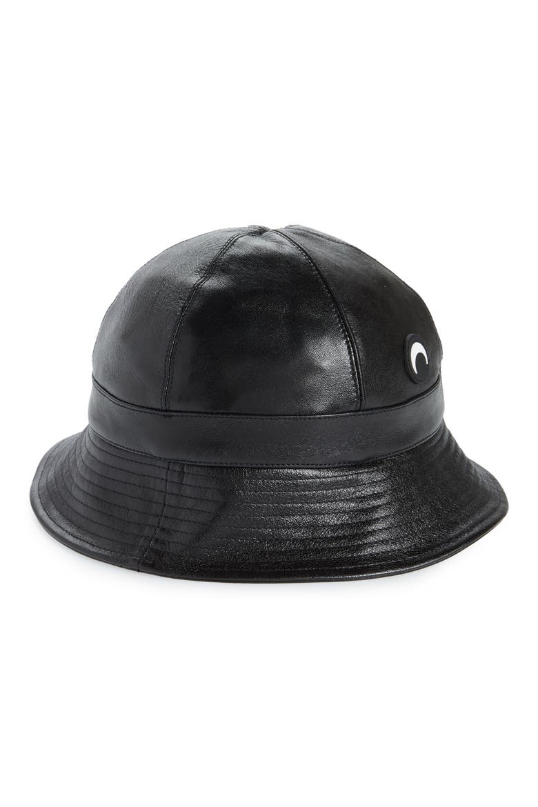 Upcycled Leather Bucket Hat, Main, color, BLACK