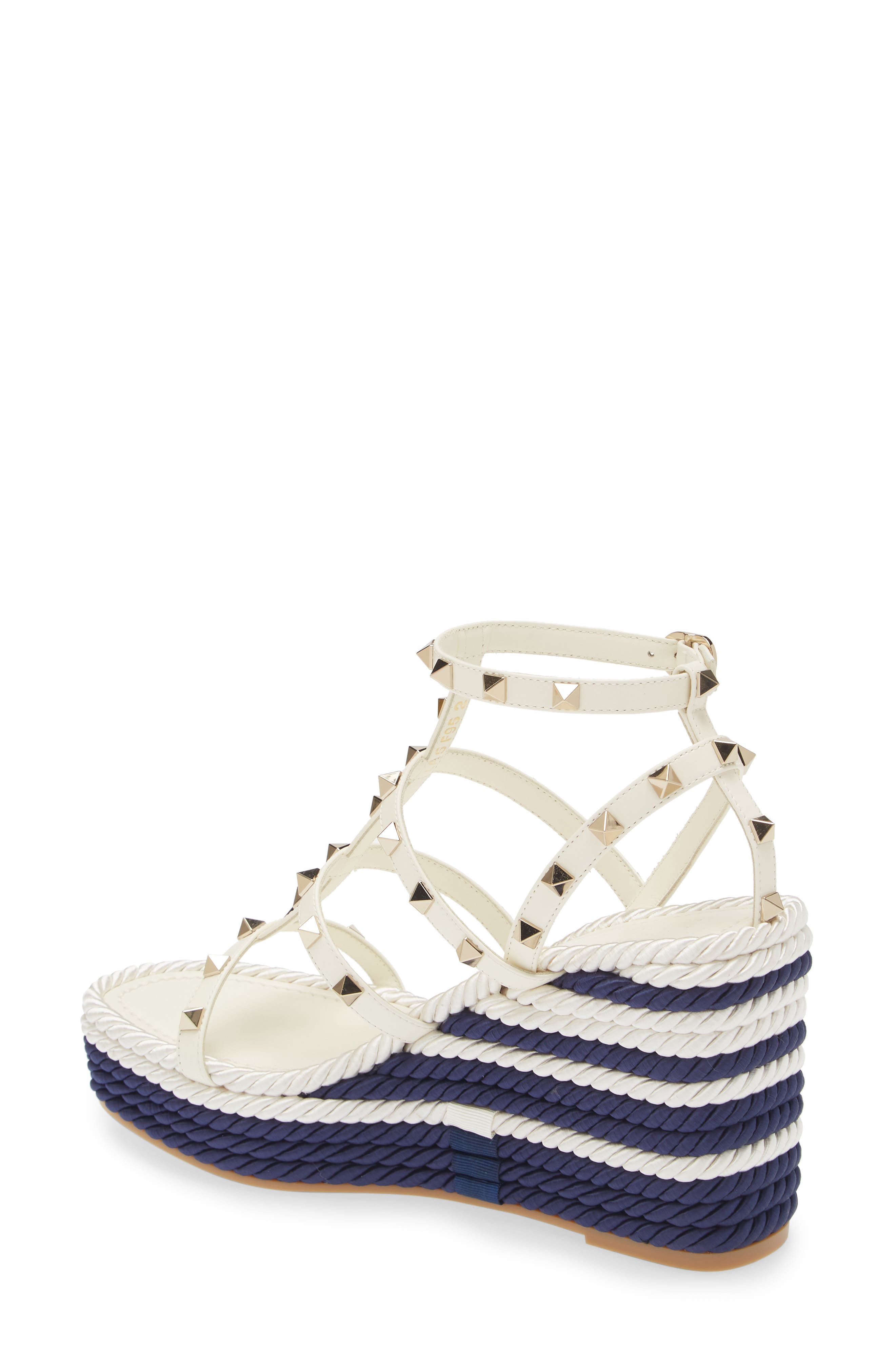 Valentino Garavani Rockstud Espadrille Wedge Sandal, Alternate, color, 
