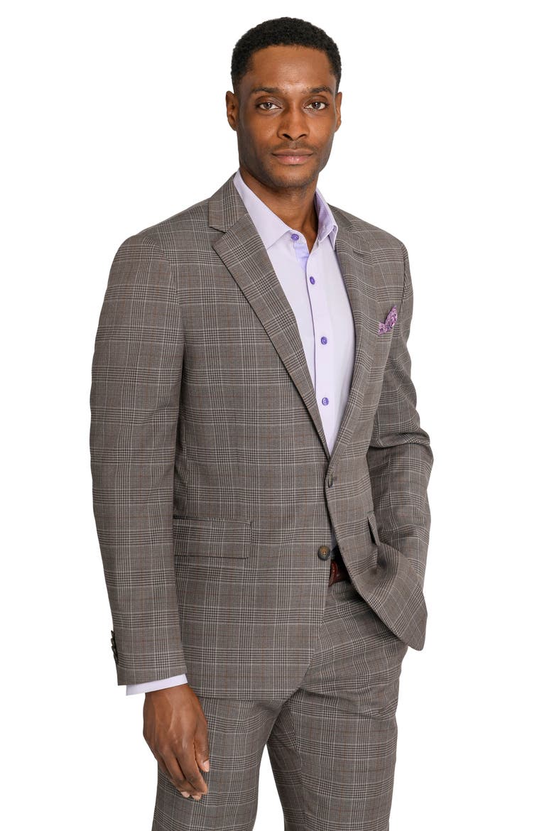 Slim Fit Plaid Suit Jacket, Alternate, color, TAUPE