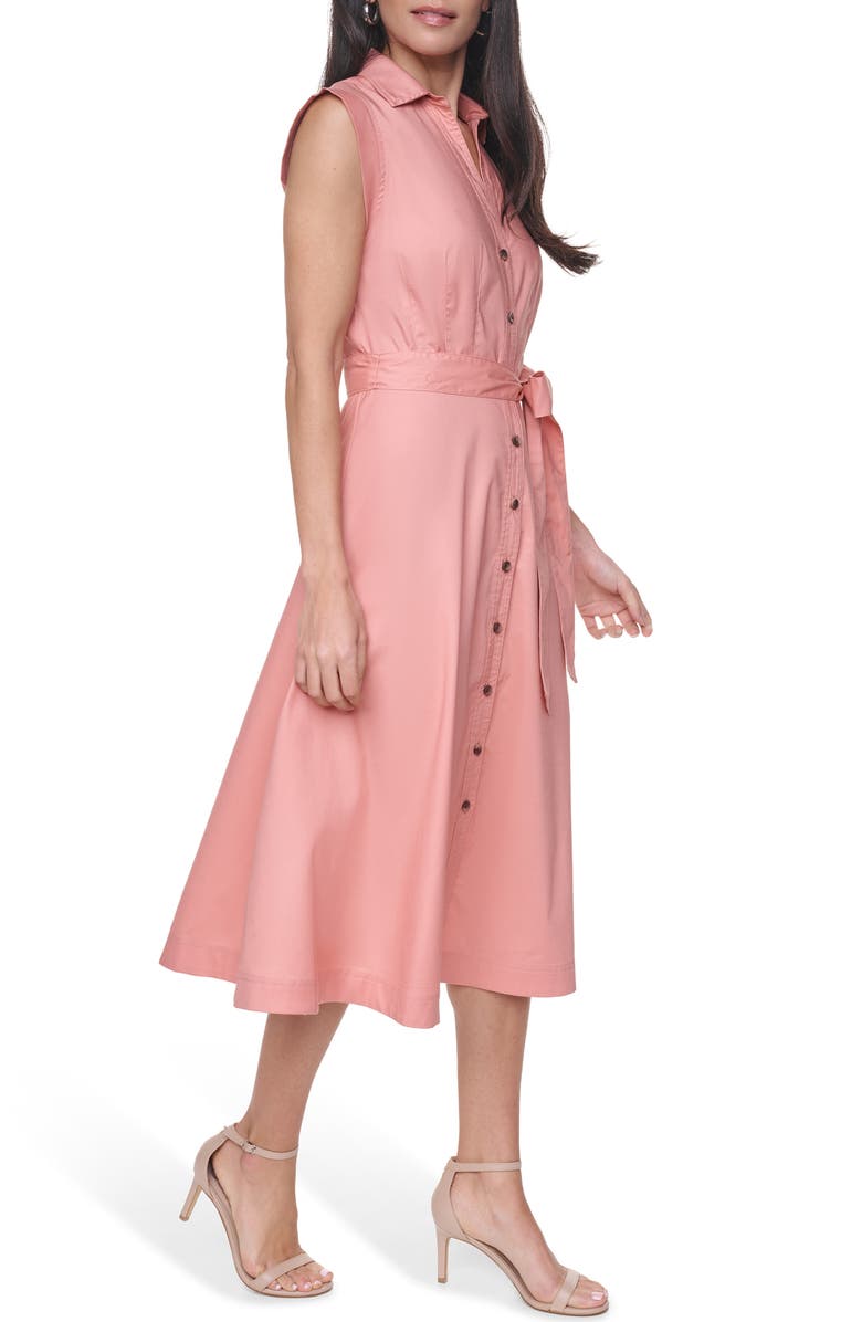 Calvin Klein Belted Midi Shirtdress, Alternate, color, Desert Rose