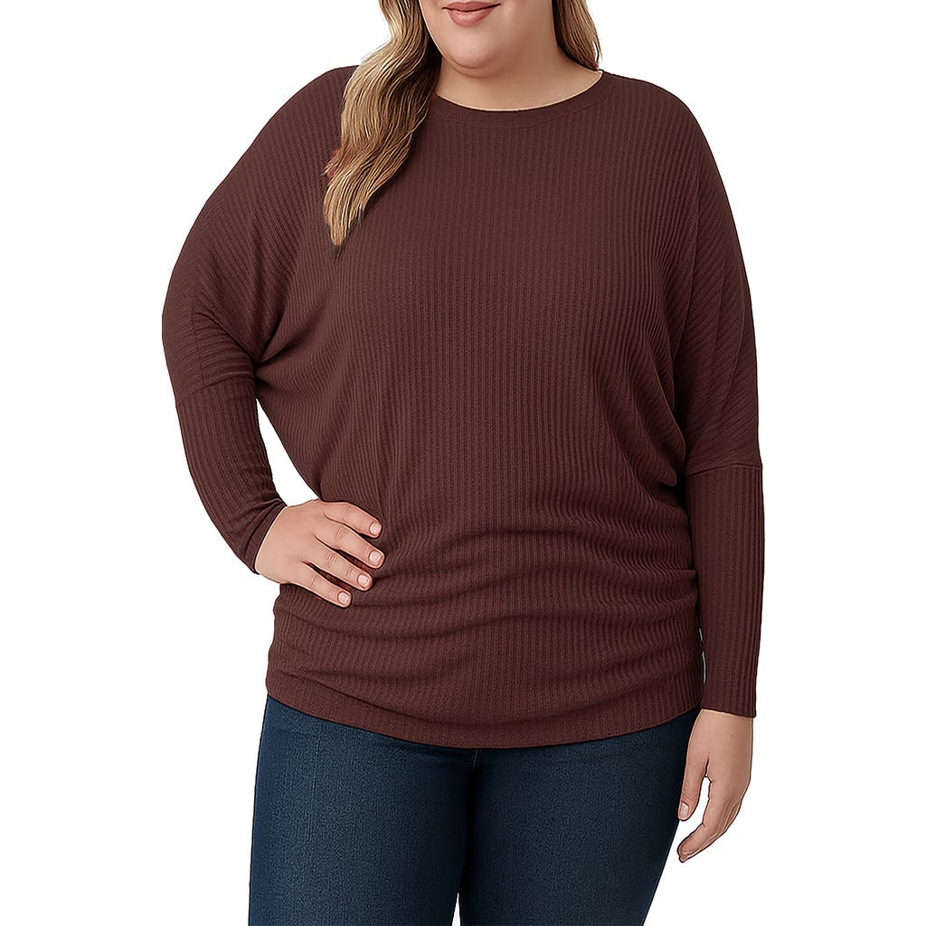 Standards & Practices Batwing Sleeve Rib Top In Brown