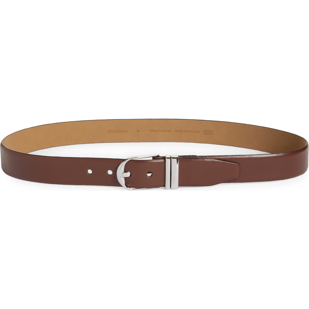 Nordstrom Leather Belt In Chocolate- Silver