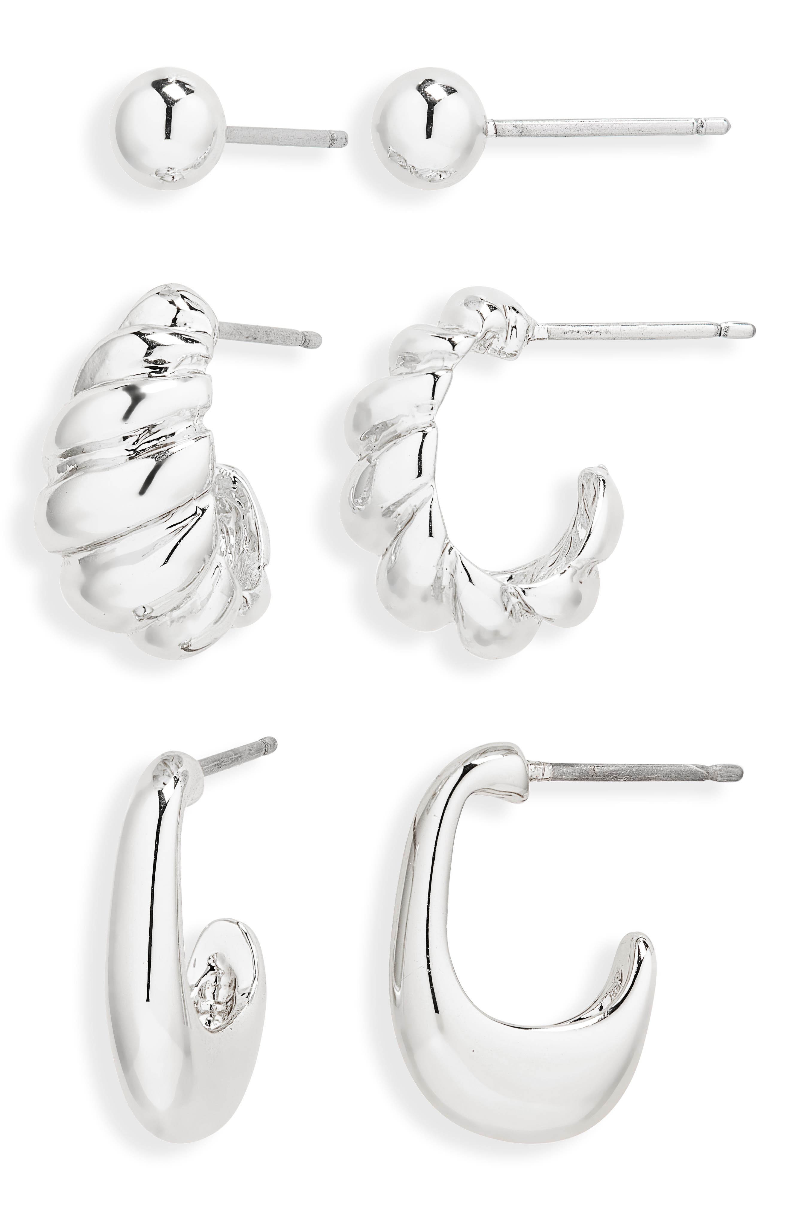 NORDSTROM RACK Demi Fine Set of 3 Ball Stud & Huggie Hoop Earrings