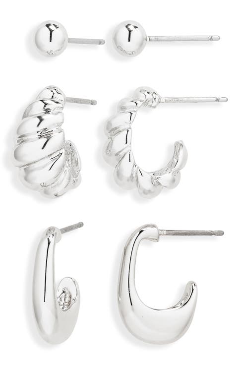 Demi Fine Set of 3 Ball Stud & Huggie Hoop Earrings