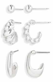 Demi Fine Set of 3 Ball Stud & Huggie Hoop Earrings