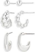 NORDSTROM RACK Demi Fine Set of 3 Ball Stud & Huggie Hoop Earrings