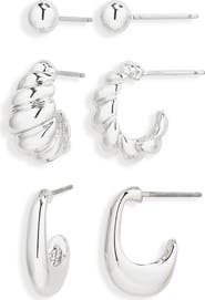 NORDSTROM RACK Demi Fine Set of 3 Ball Stud & Huggie Hoop Earrings