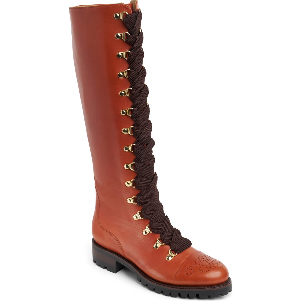 The Office Of Angela Scott Mrs. Blake Knee High Lace-up Boot In Brown